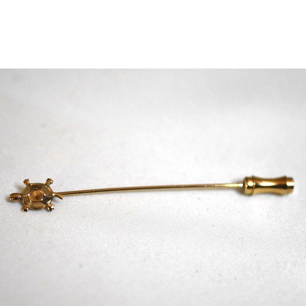Vtg Stylish Petite Turtle Shaped Gold Tone Topper 2.5" Nostalgic Stick Pin